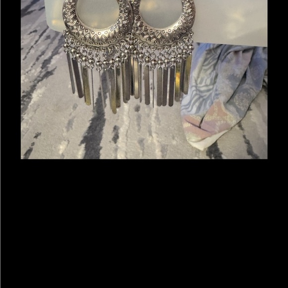 Chico's Silver Tone Crescent Dangle Earrings - Boho Chic Fringe - Picture 13 of 14